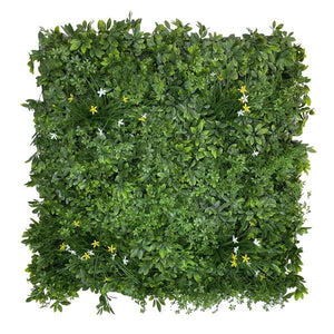 Artificial Living Wall Panel with Mixed 3D Light-Dark Green Foliage with Yellow & White Flowers Decor Pure Clean Rental Solutions 