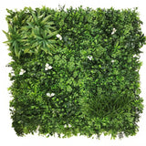 Artificial Living Wall Panel with Mixed Foliage Palm Heads & White Flowers Decor Pure Clean Rental Solutions 