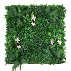 Artificial Living Wall Panel with Variegated Foliage & Classic Pink Lillies Decor Pure Clean Rental Solutions 