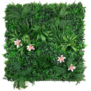 Artificial Living Wall Panel with Variegated Foliage & Pink Tiger Lillies Decor Pure Clean Rental Solutions 