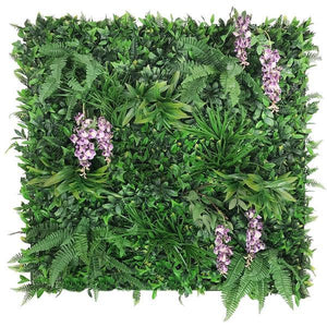 Artificial Living Wall Panel with Variegated Foliage & Purple Trailing Wisteria Decor Pure Clean Rental Solutions 