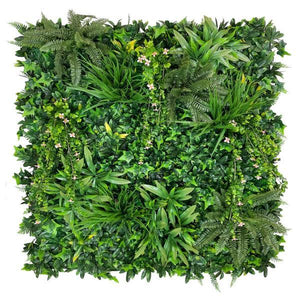 Artificial Living Wall Panel with Variegated Foliage & Trailing Pink Flowers Decor Pure Clean Rental Solutions 