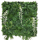 Artificial Living Wall Panel with Variegated Foliage & White Trailing Sweet Peas Decor Pure Clean Rental Solutions 