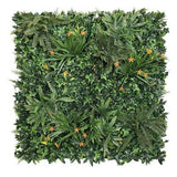 Artificial Living Wall Panel with Ivy, Ferns, Palm Heads, Grasses & Small Orange Flowers Decor Pure Clean Rental Solutions 